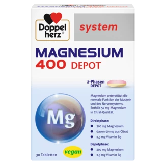 Abbildung der Produktverpackung Doppelherz system MAGNESIUM 400 DEPOT Frontansicht